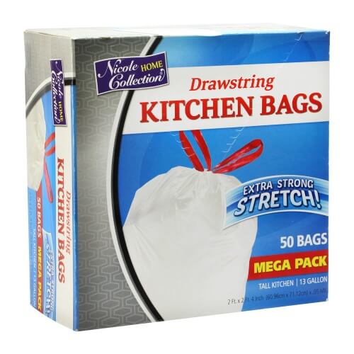 13 Gallon Tall Kitchen Drawstring Garbage Bags - White (50 Count)