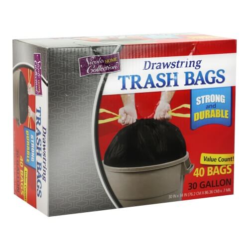 30 Gallon Drawstring Garbage Bags Strong And Durable- Black (40 Count)