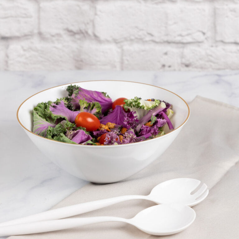 Organic Salad Bowl 112oz White/Gold Rim