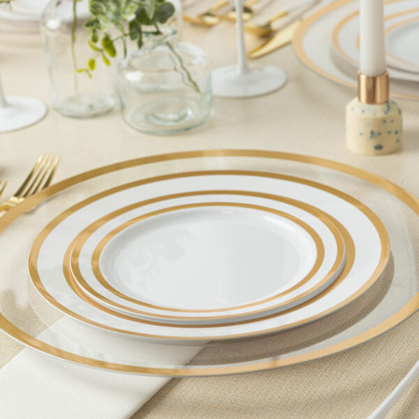 Symmetry 7.5" & 10" Combo Plates White/Gold (32 Count)