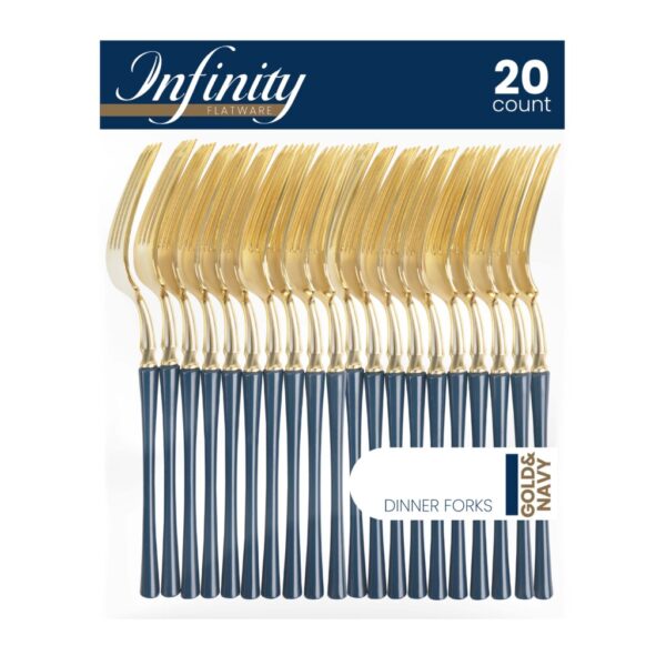 Infinity Flatware Navy/Gold Dinner Forks (20 Count)