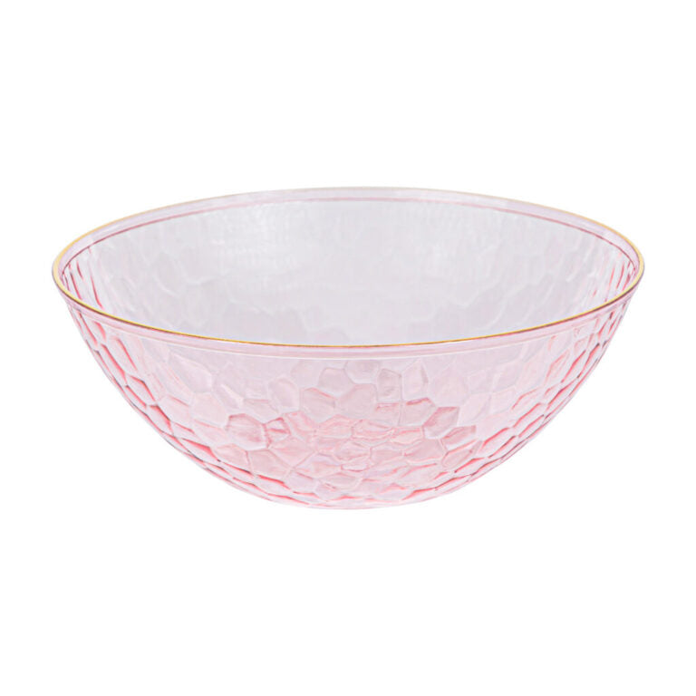 Hammered Bowls 12oz Pink Transparent/ Gold Rim (10 Count)