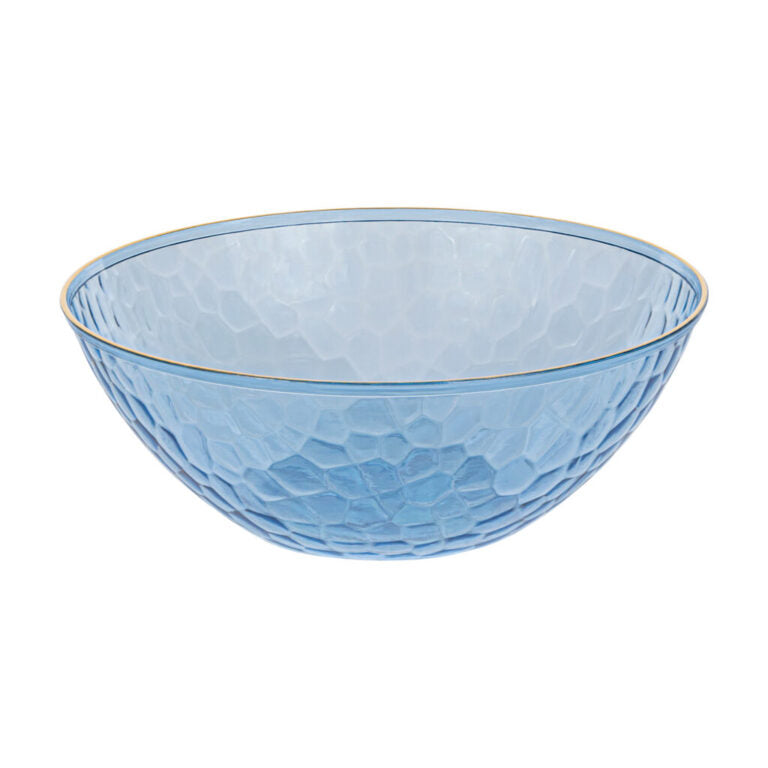 Hammered Bowls 12oz Blue Transparent/ Gold Rim (10 Count)