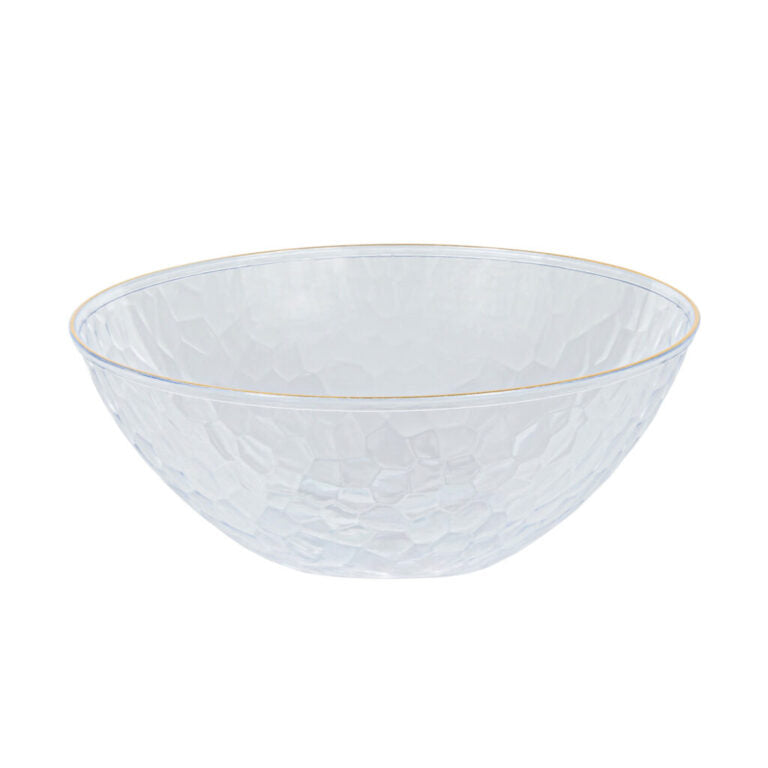 Hammered Bowls 12oz White Transparent/ Gold Rim (10 Count)