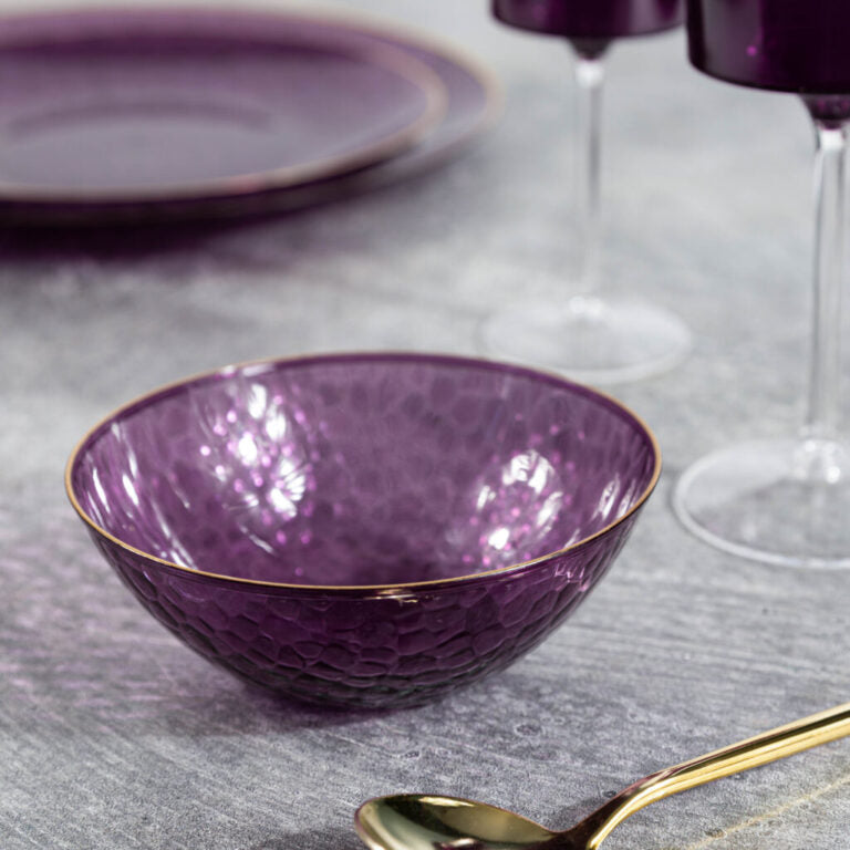 Hammered Bowls 12oz Purple Transparent/ Gold Rim (10 Count)