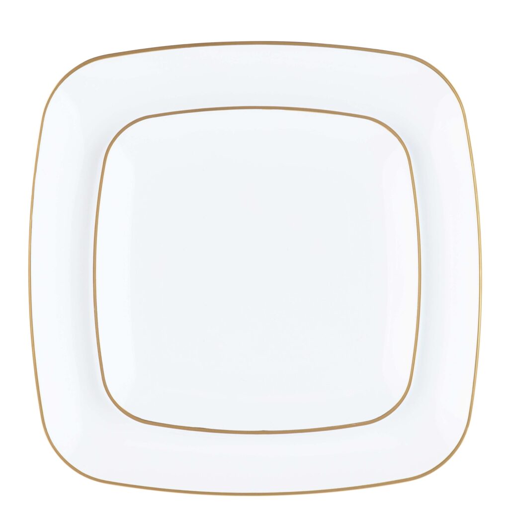 Organic Square White/Gold Rim Plates (10 Count)