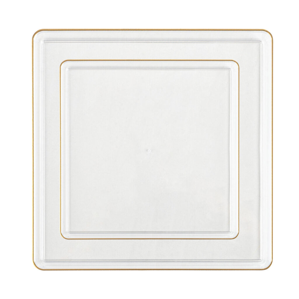 Square Edge Combo Plates 7.75" & 10.75" Clear/Gold Rim (20 Count)