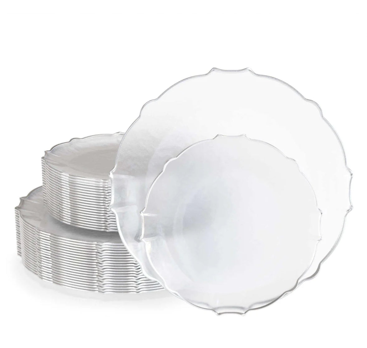 Clear/Silver Petal Plates (40Ct)