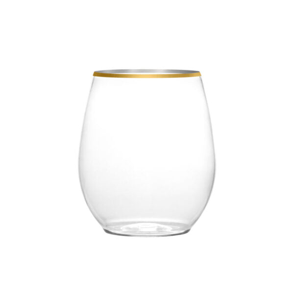 Stemless Goblets/12oz Clear With Gold Rim  (6Ct)
