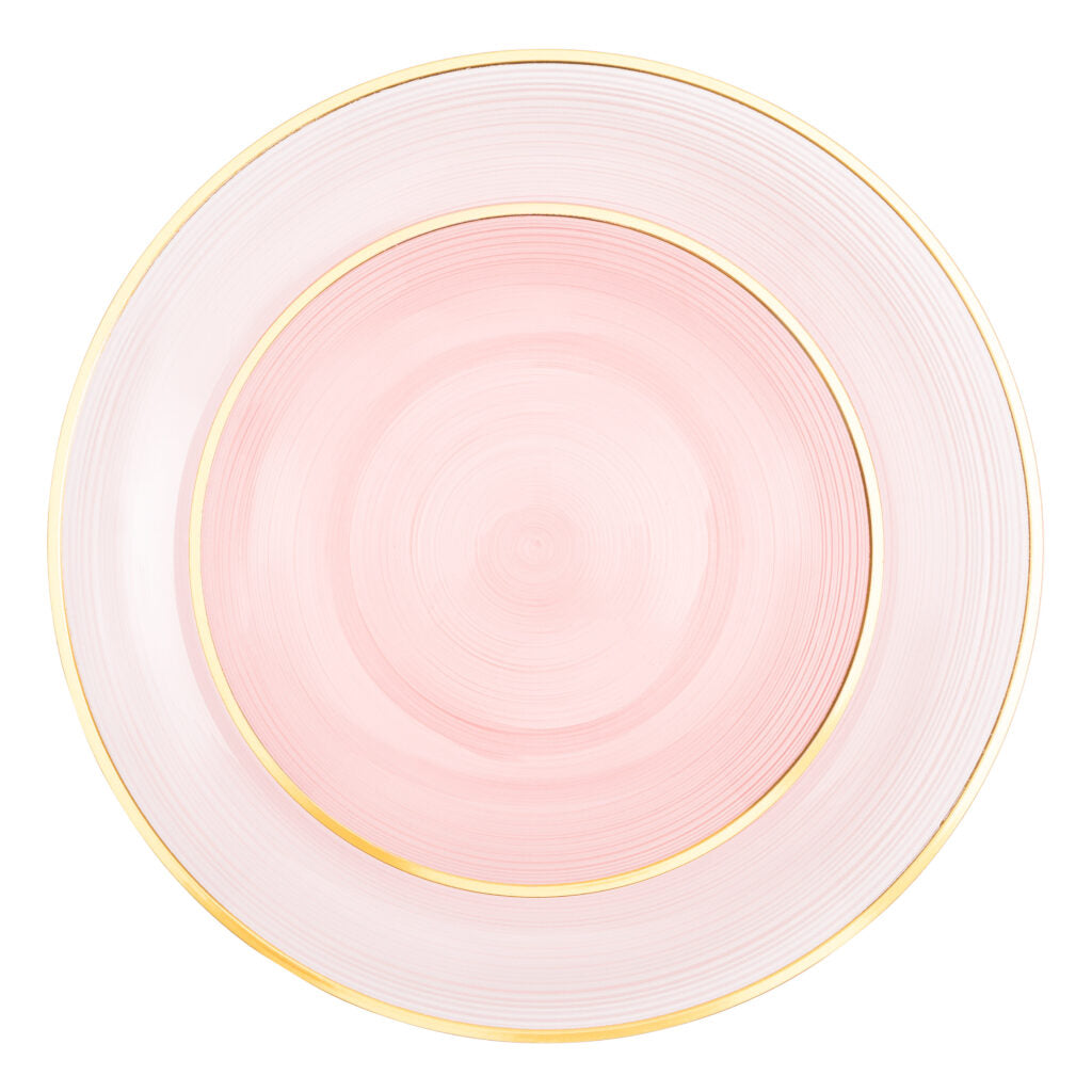 Crystal Design Combo Plates (7" & 10") Pink Transparent with Gold Rim (32 Count)