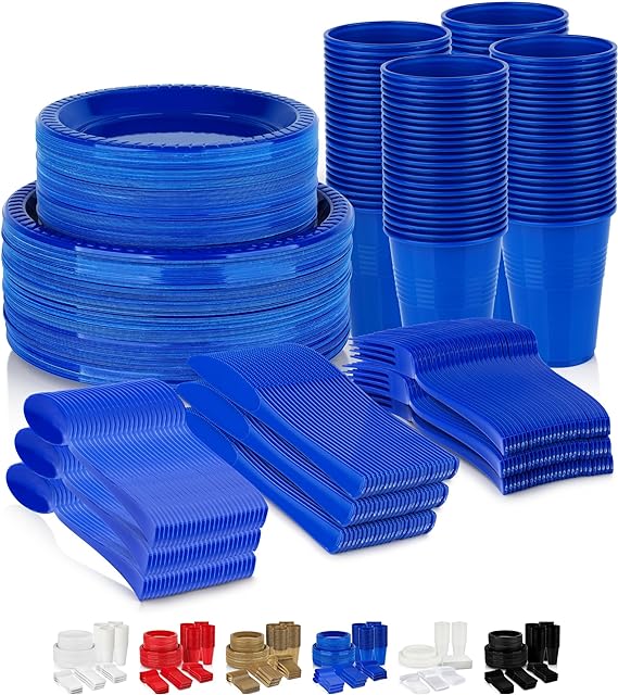 720 Piece Disposable Dinnerware Set (120 Guests) - Blue