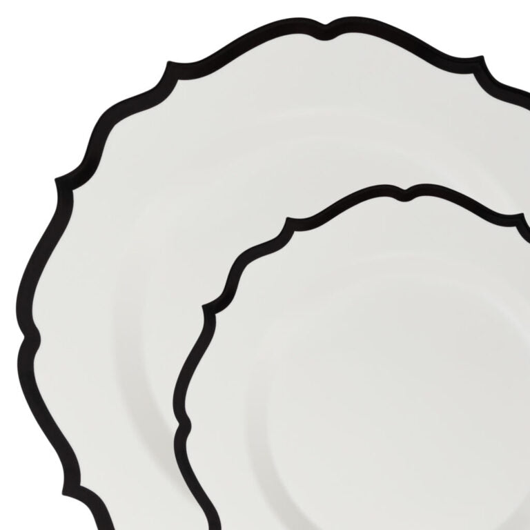 Contemporary White/Black Rim Combo Plates 7.5" & 10.5" (32 Count)