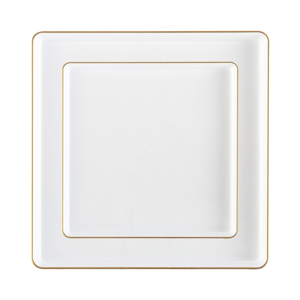 Square Edge Combo Plates 7.75" & 10.75" White/Gold Rim (20 Count)