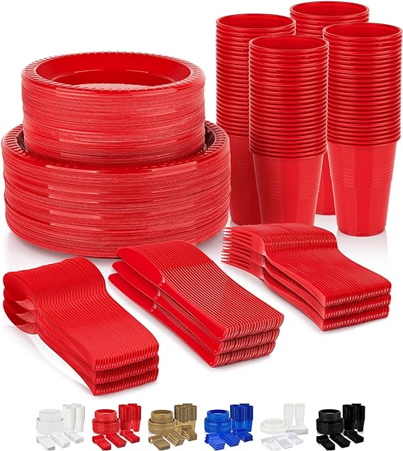 720 Piece Disposable Dinnerware Set (120 Guests) - Red