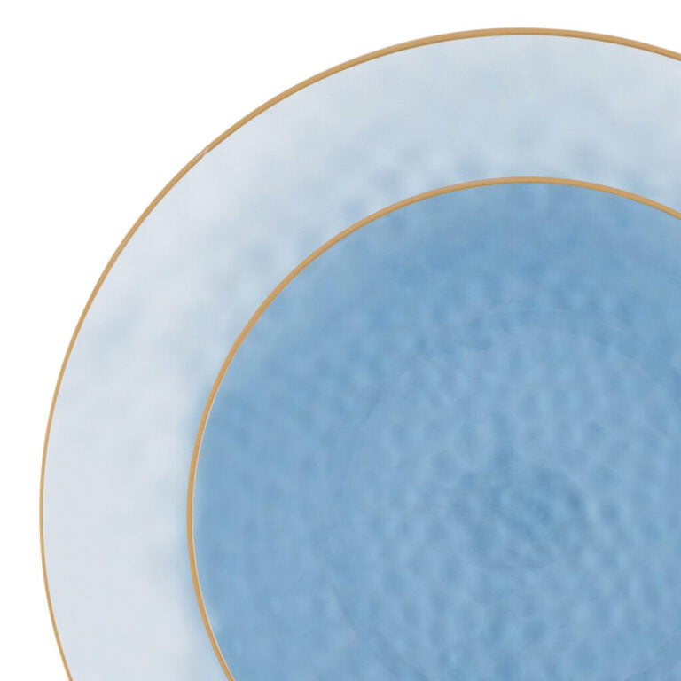 Organic Hammered Blue Gold Rim Plates (10 Count)