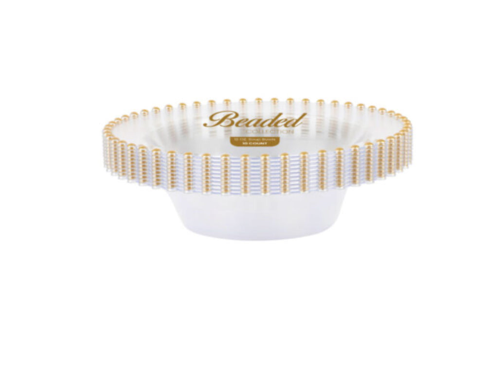 Beaded Collection Clear/Gold 12 oz Soup Bowls (10 Ct)