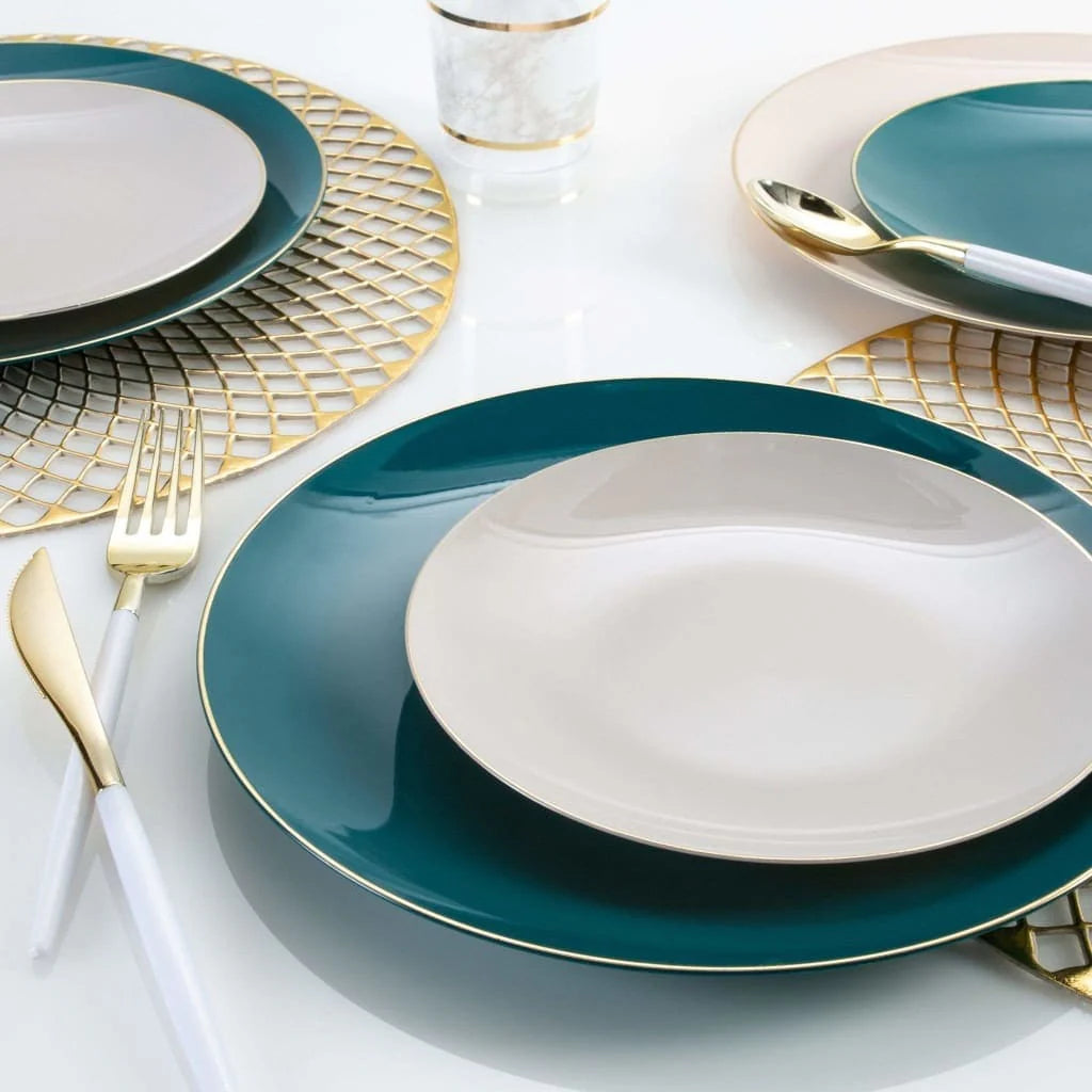 Teal Green and Gold Rim Plastic Plates (10 Count)