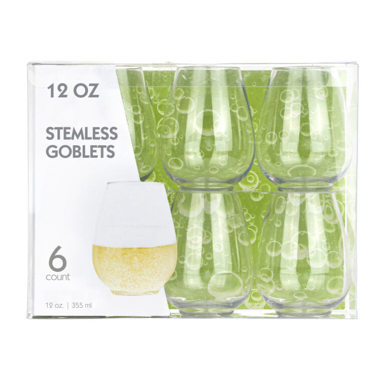 Stemless Wine Goblets 12 oz Clear (6 Count)