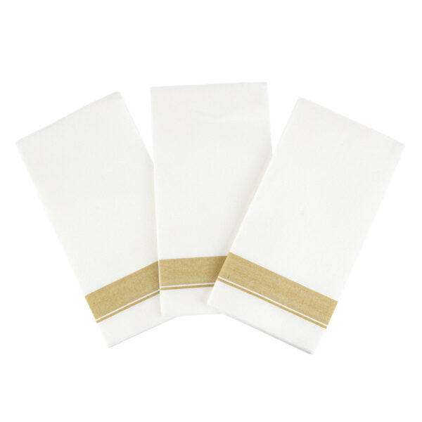 Cloth-Like Dinner Napkins Gold Border (50 Count)