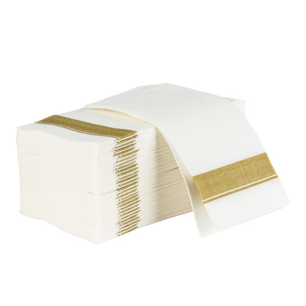 Cloth-Like Dinner Napkins Gold Border (50 Count)