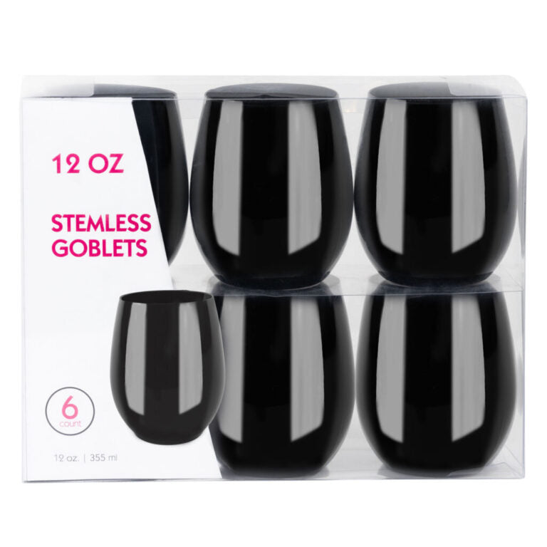 Stemless Goblets 12 oz Black (6 Count)