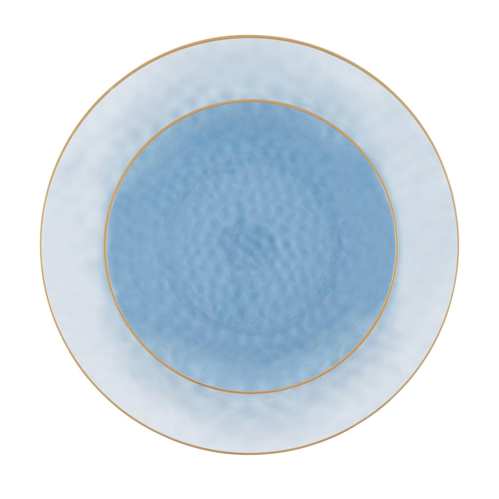 Organic Hammered Blue Gold Rim Plates (10 Count)