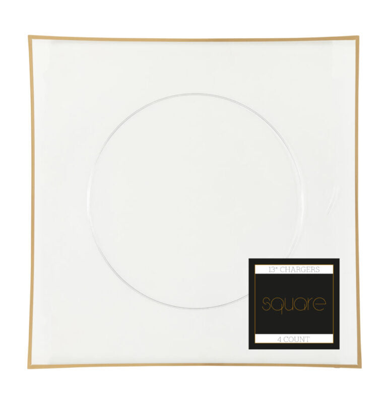 Chargers 13″ Square Flat Clear/ Gold Rim (4 Count)