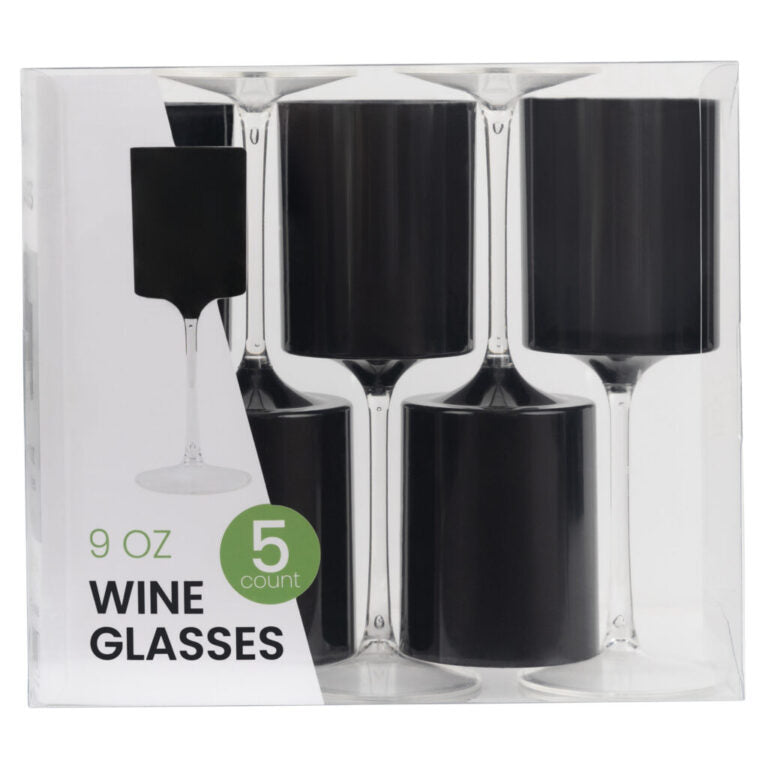 Two Tone Wine Glass 9oz Black/Clear (5 Count)