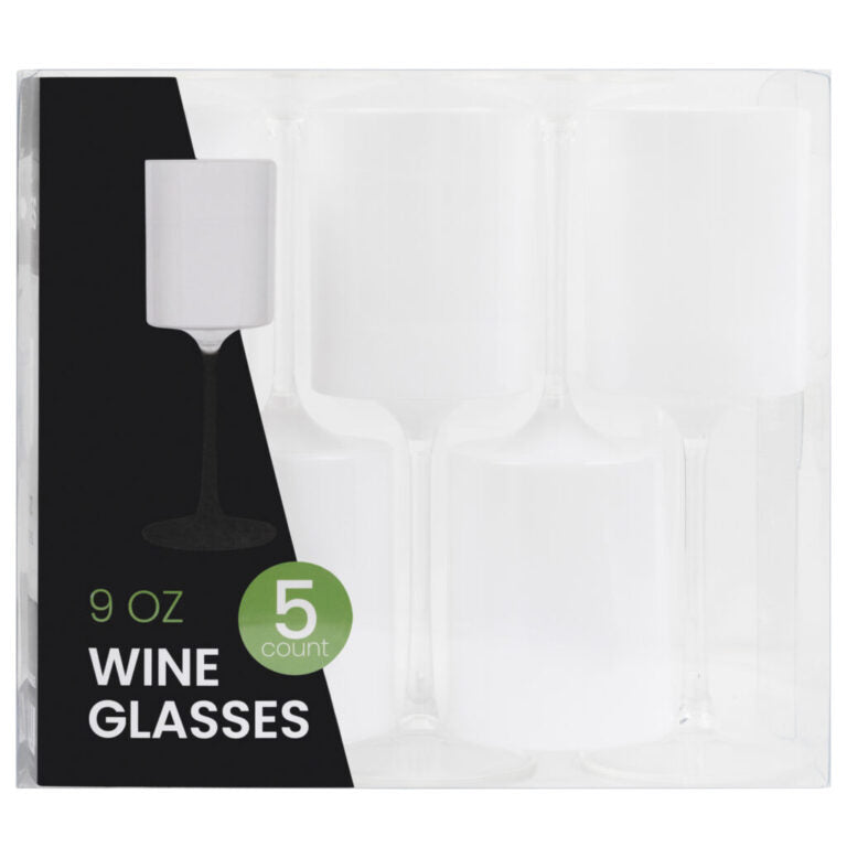 Two Tone Wine Glass 9oz White/Clear (5 Count)