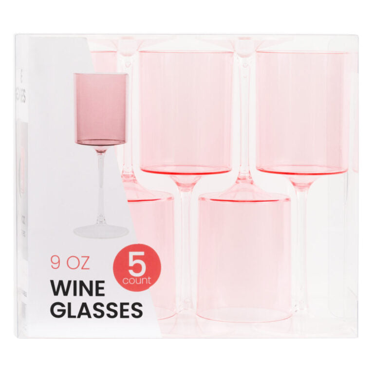 Two Tone Wine Glass 9oz Pink/Clear (5 Count)