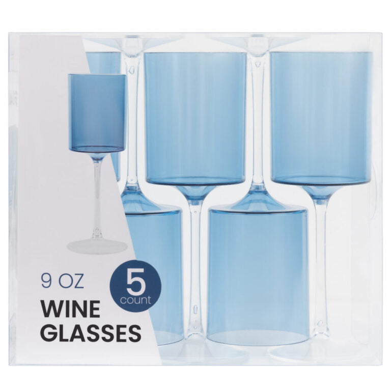 Two Tone Wine Glass 9oz Blue/Clear (5 Count)