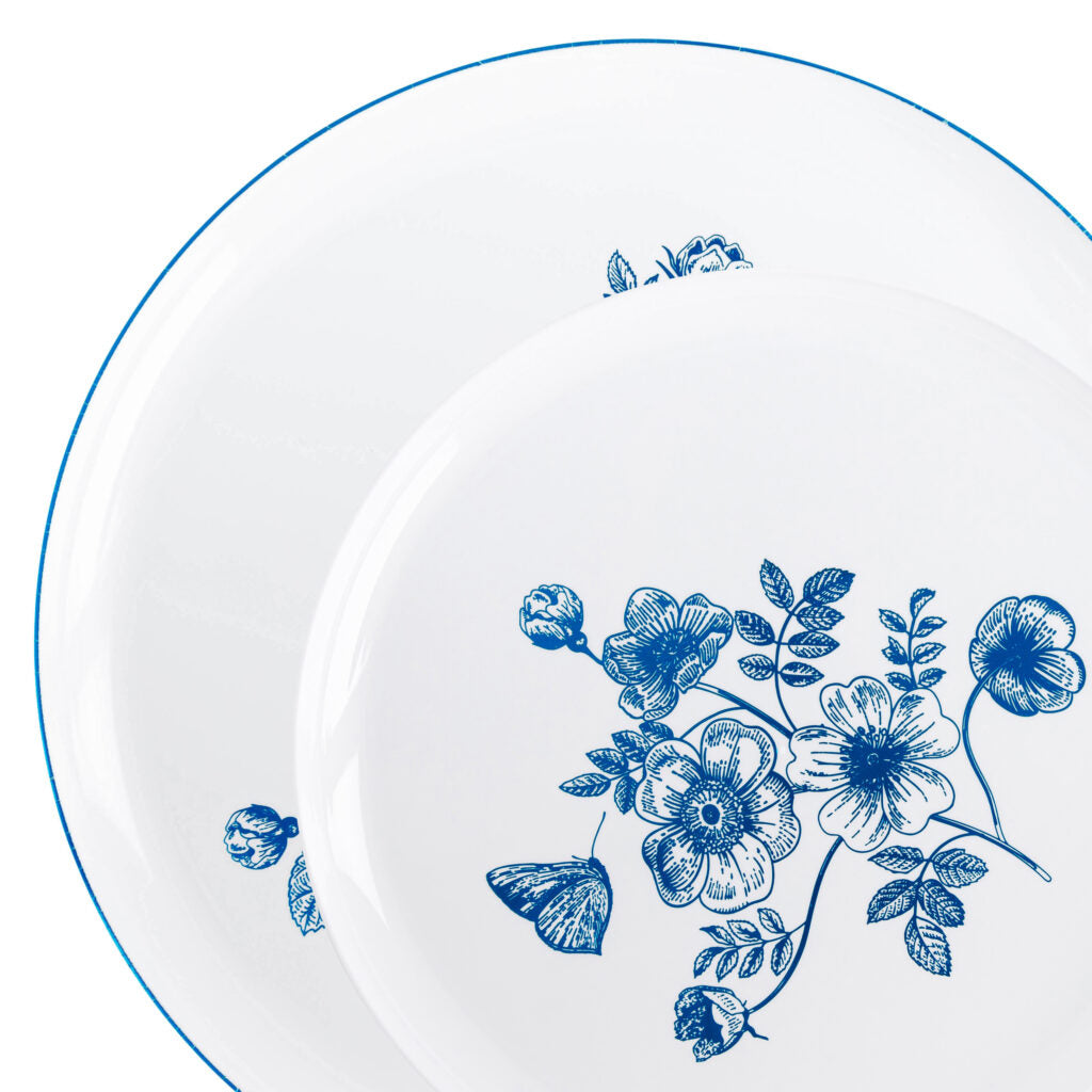 French Toile Combo Plates (8" & 10") Blue/White (20 Count)