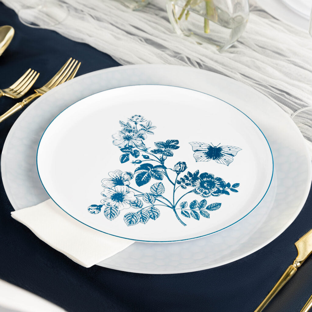 French Toile Combo Plates (8" & 10") Blue/White (20 Count)