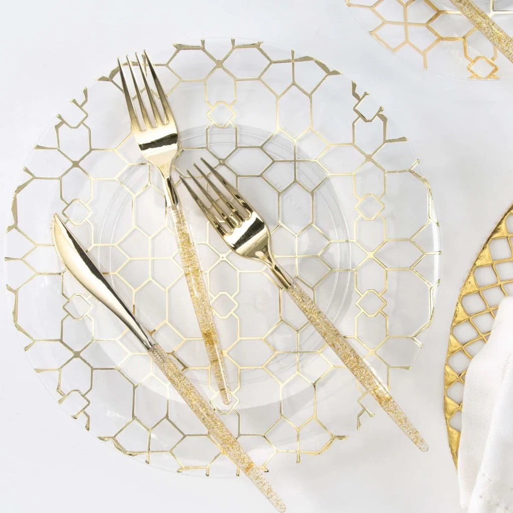 Gold Glitter Plastic Cutlery Set. (32 Pieces)