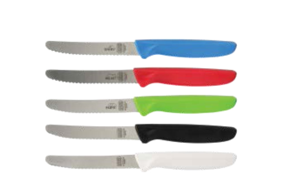 Kitchen Knife -4 1/2 inch Blade Serrated, Curved Tip