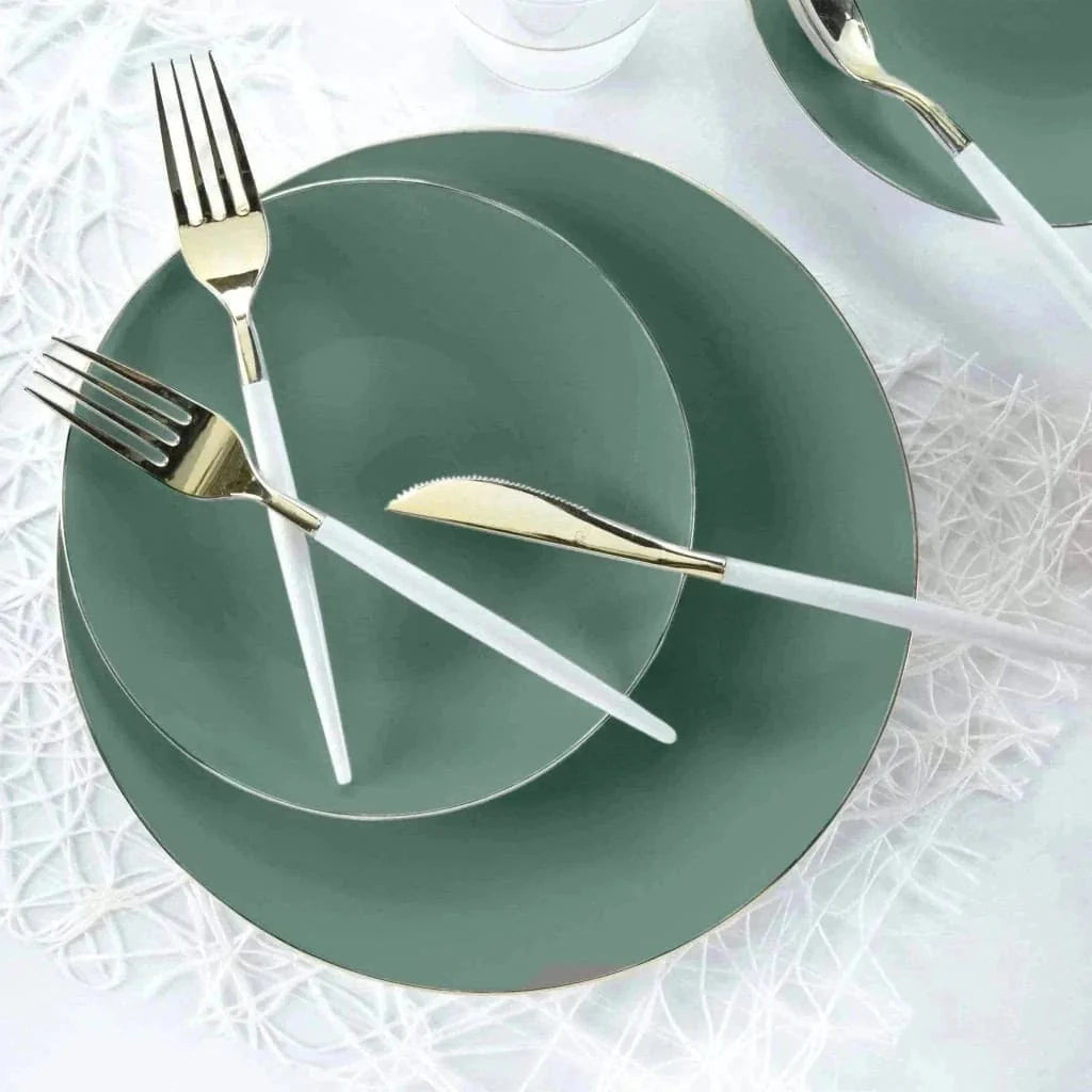 Sage Green And Gold Rim Plastic Plates (10 Count)