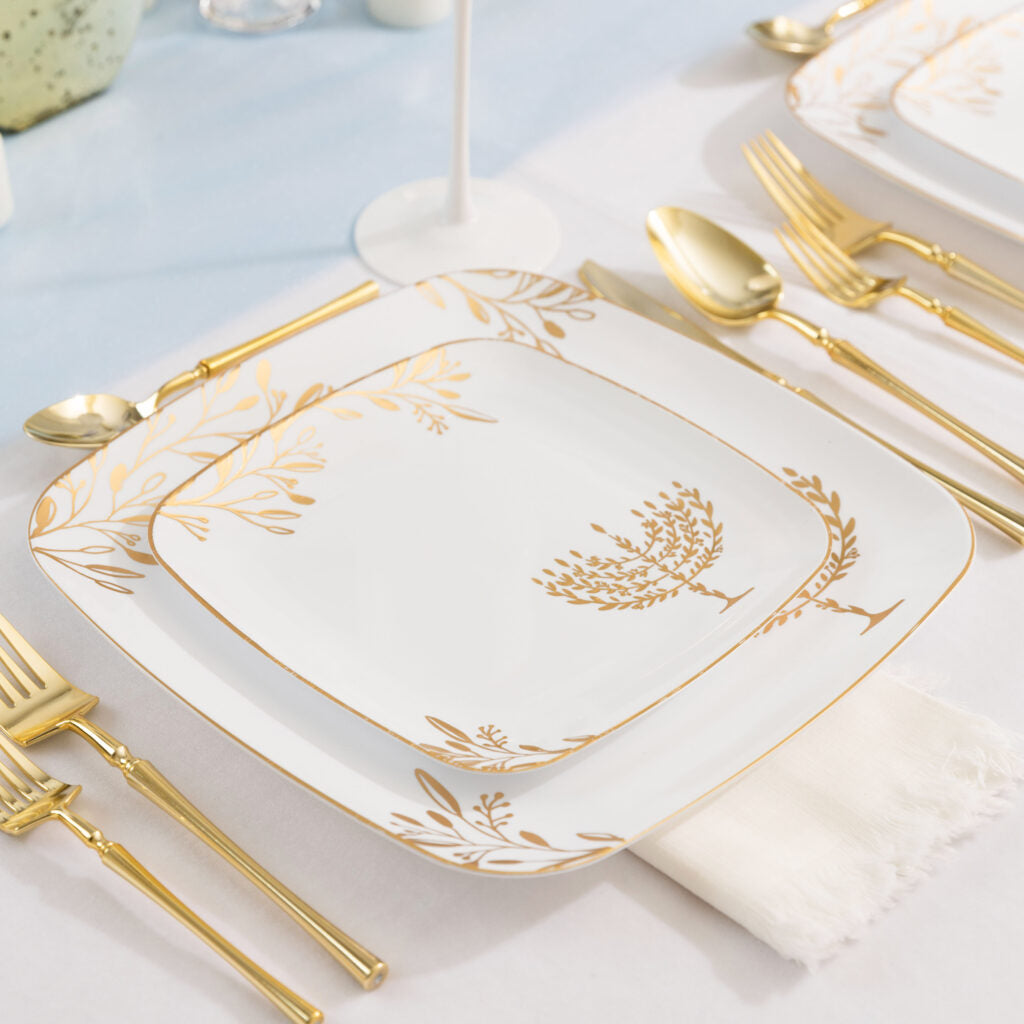 Chanukah Square Combo 7.25" & 10" Plates White/Gold (24Ct)