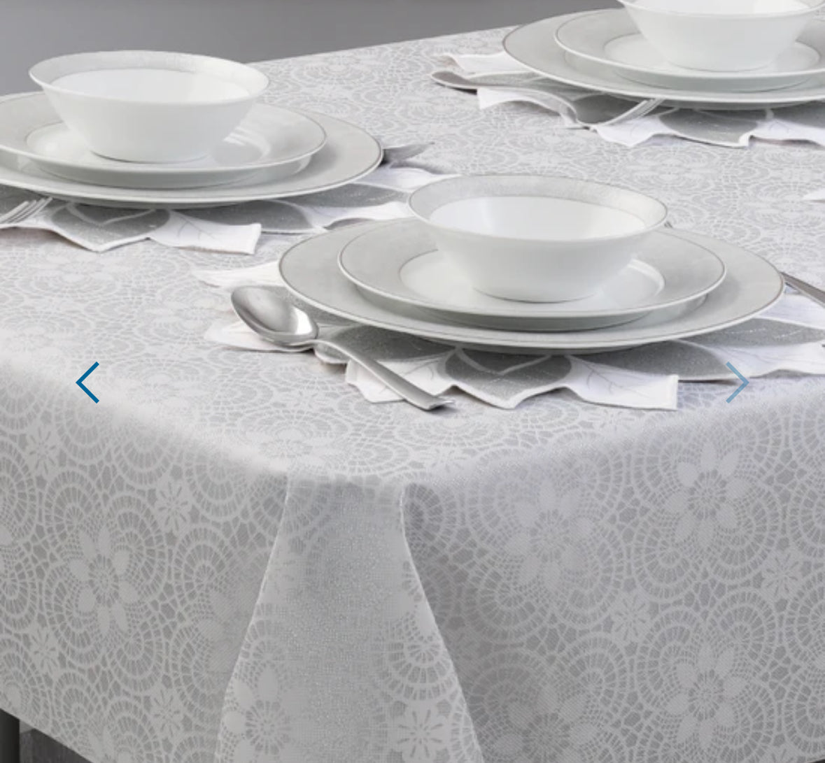 Circle White Silver Non Woven Tablecloth 54x108 (Machine Washable up to 3 times)