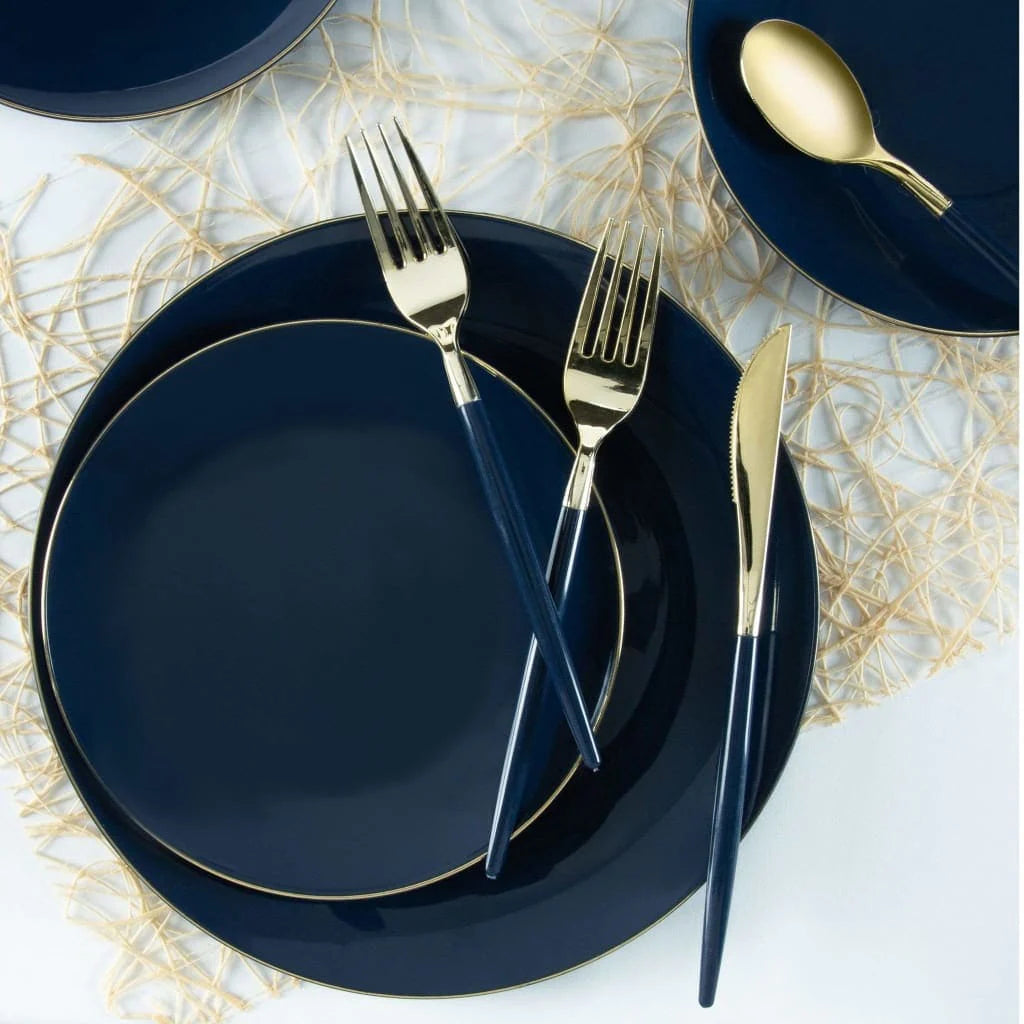 Navy Blue and Gold Rim Plastic Plates (10 Count)