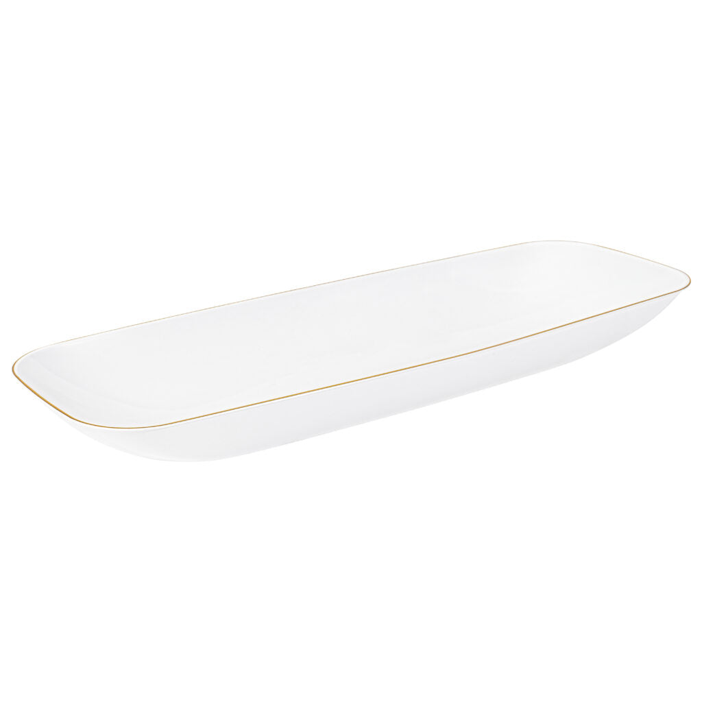 Organic Salad Bowl 76oz Rectangle 17.5″ White/Gold Rim