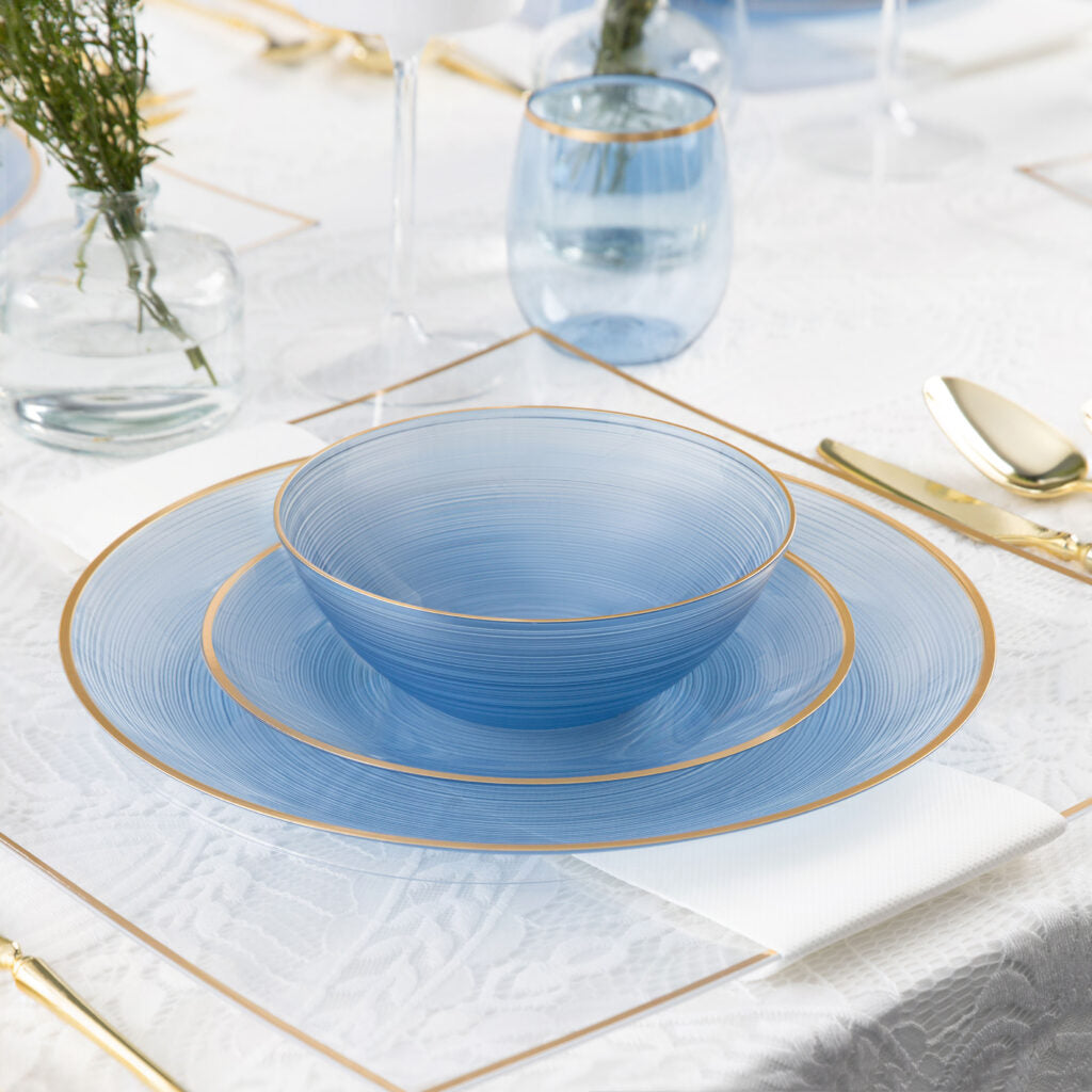 Crystal Design Combo Plates (7" & 10") Blue Transparent with Gold Rim (32 Count)