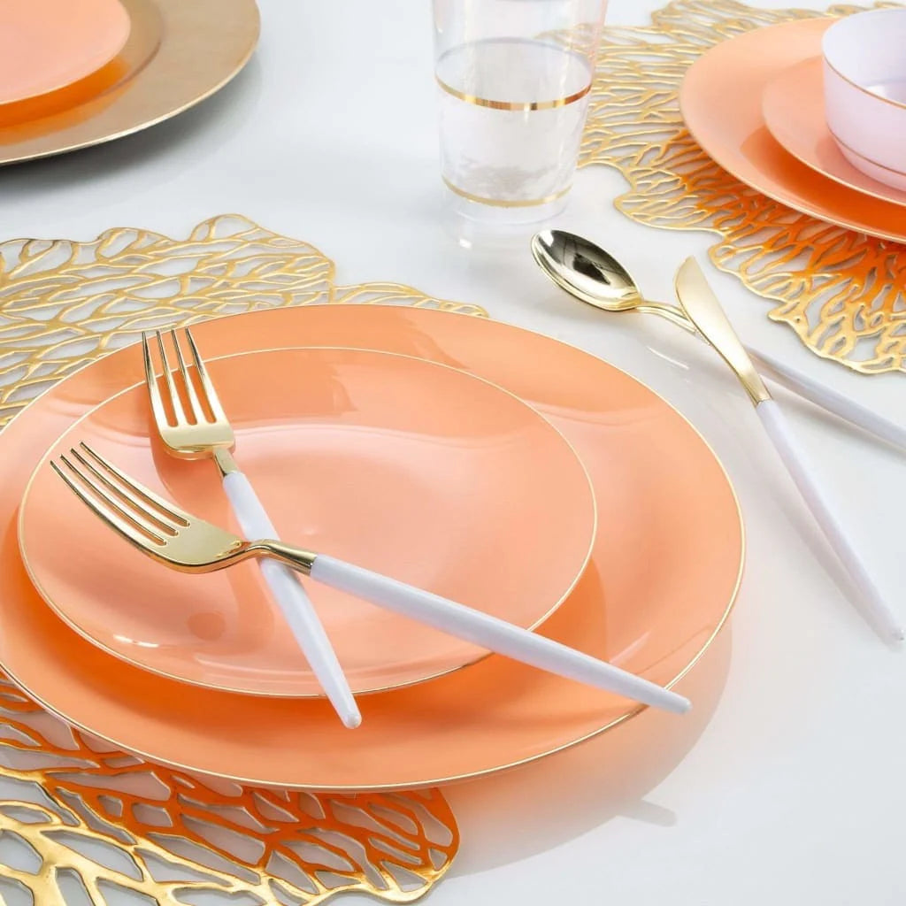 Coral and Gold Rim Plastic Plates (10 Count)