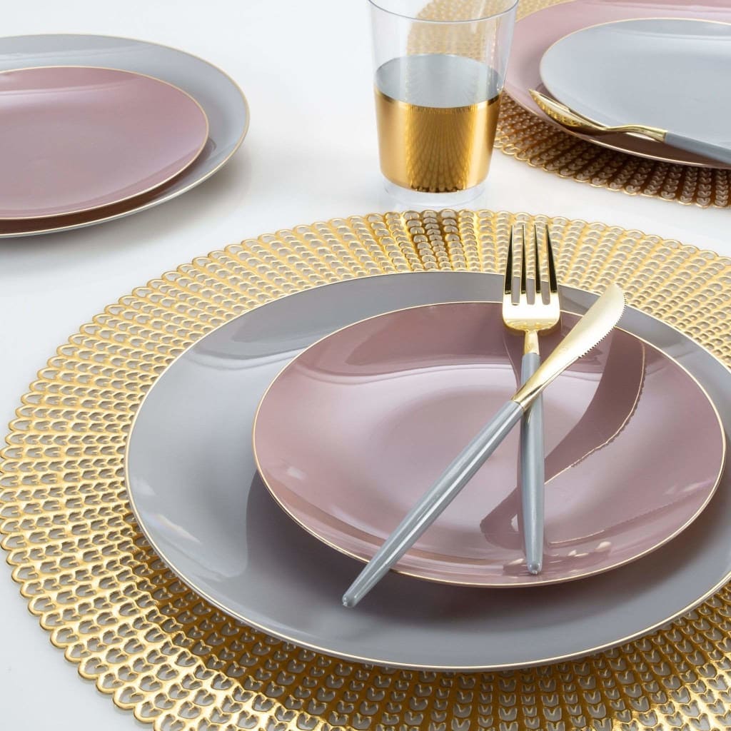 Mauve and Gold Rim Plastic Plates (10 Count)