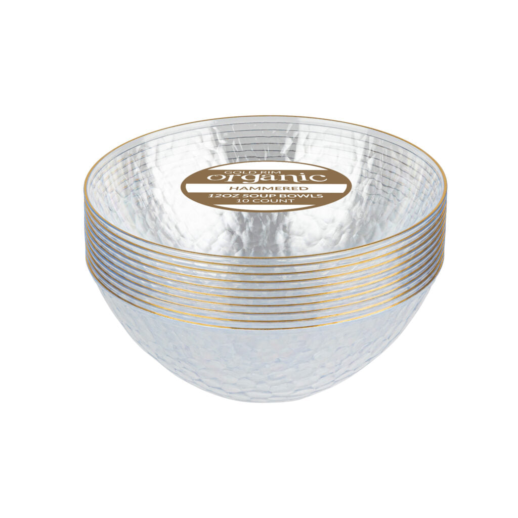 Hammered Bowls 12oz Clear/ Gold Rim (10 Count)