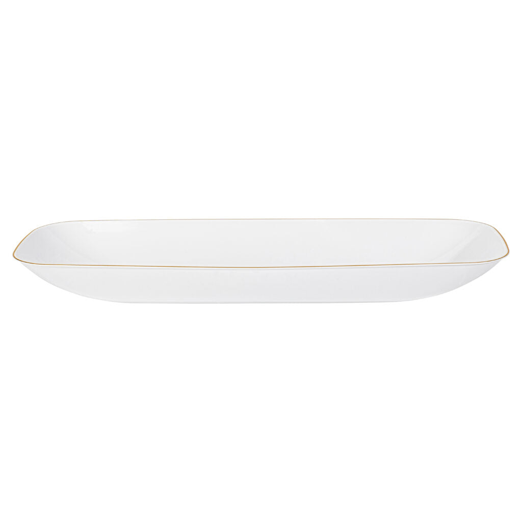 Organic Salad Bowl 76oz Rectangle 17.5″ White/Gold Rim