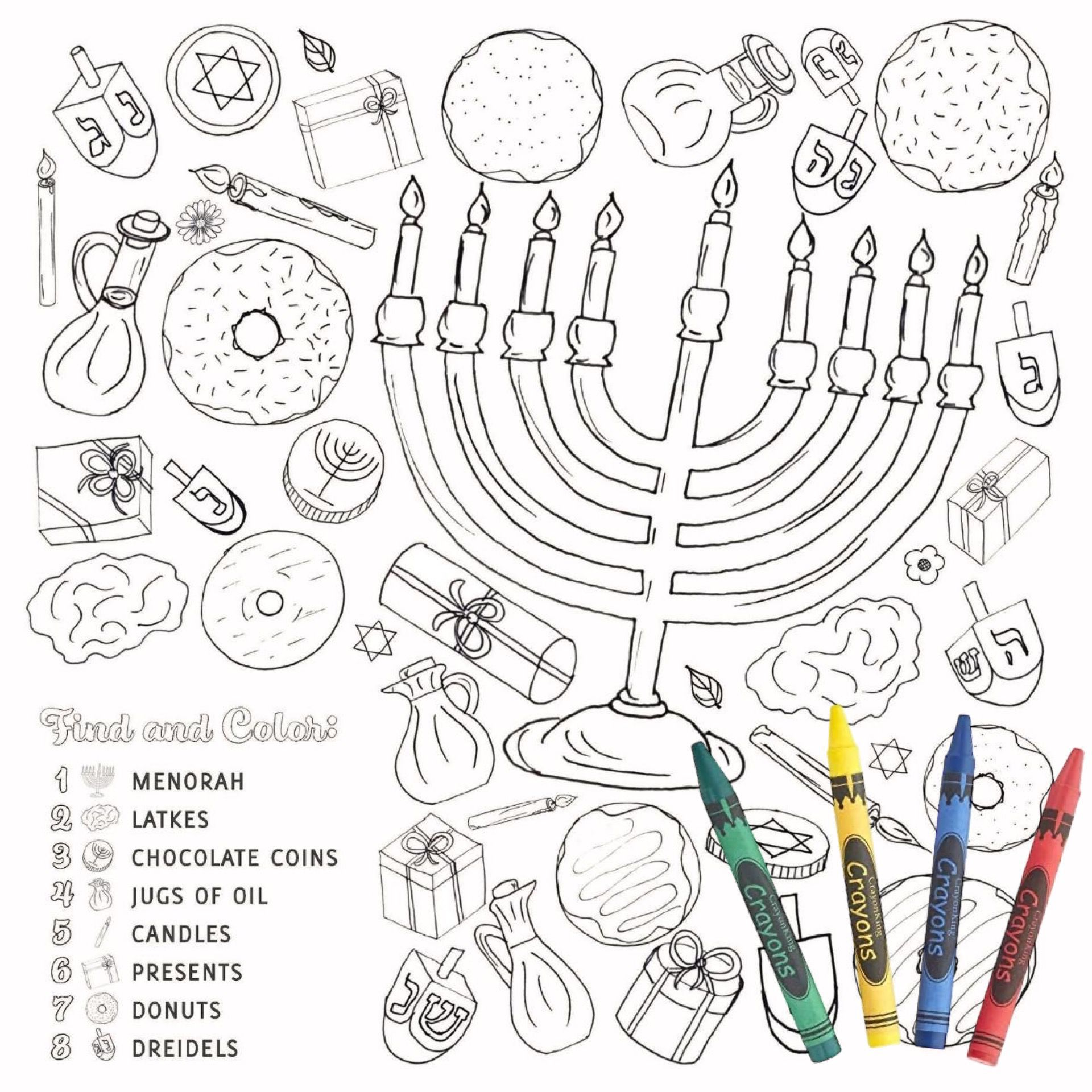 Color me Chanukah Charger - 20 Sheets (Crayons Included)