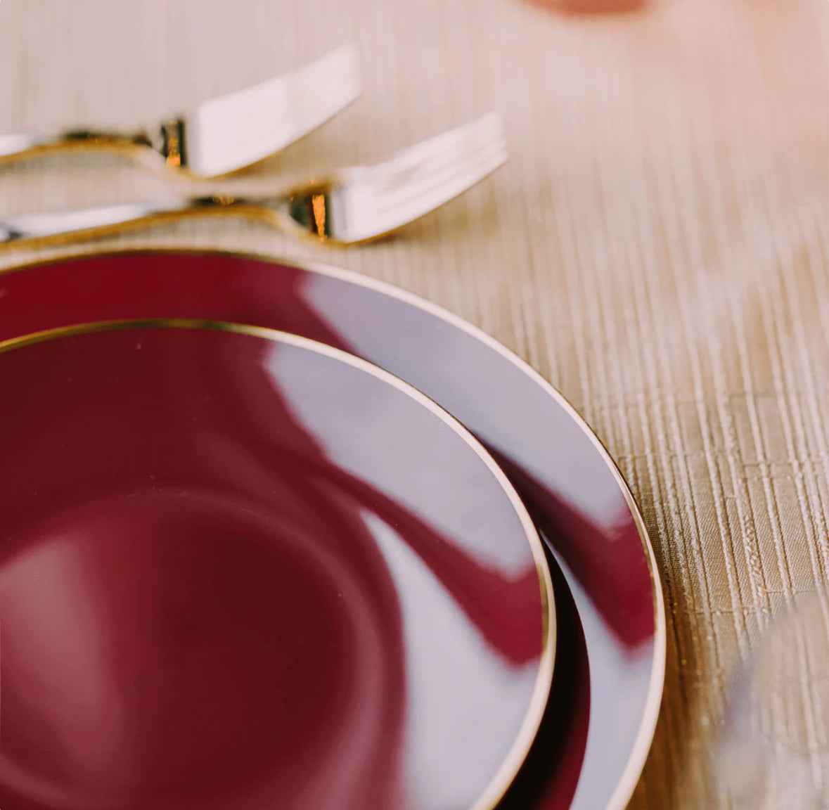 Classic Burgundy Plates with Gold Rim