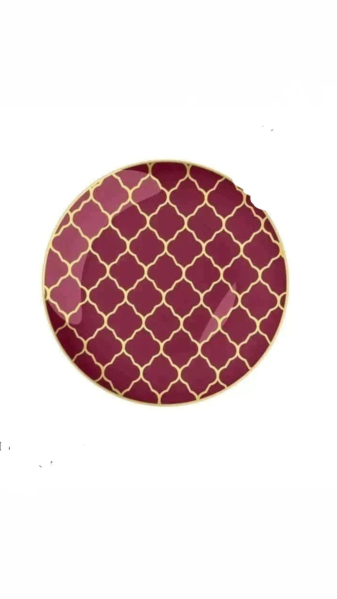 Cranberry Gold Lattice Pattern Plastic Plates 10.25 Inches (10 Count)