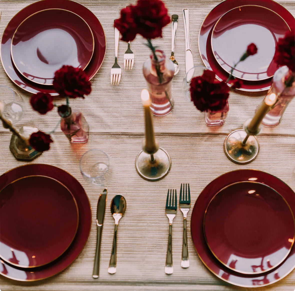 Classic Burgundy Plates with Gold Rim