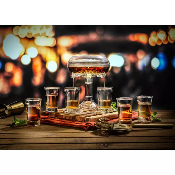 Shot Glass Drink Dispenser with 6 Glass Shot Glasses Set